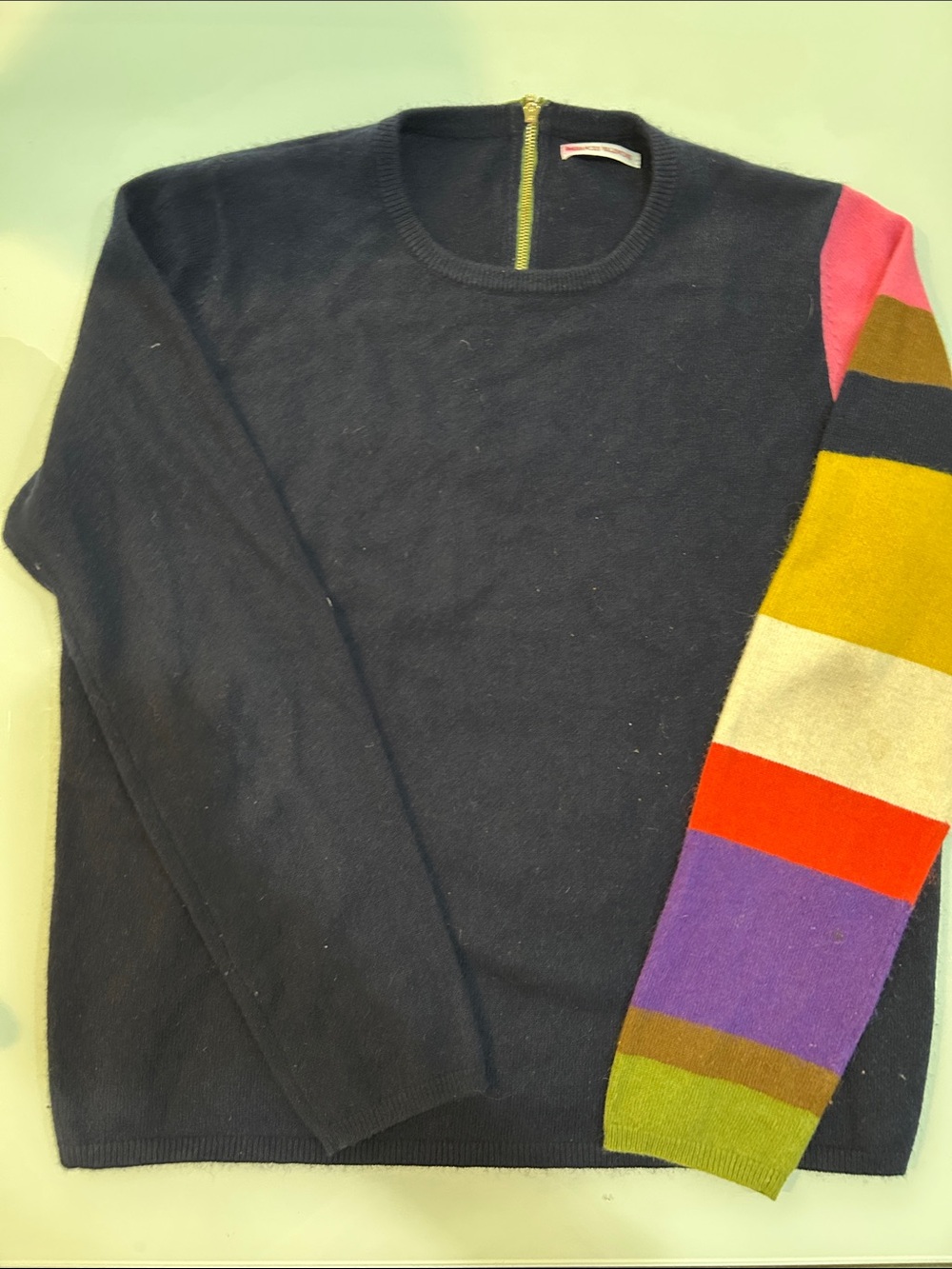 GORGEOUS angora lambswool sweater  Multicolor Striped Sleeve Frances Valentine